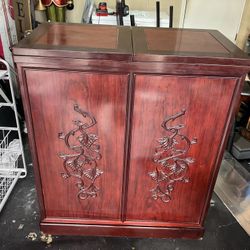 Oriental Rosewood liquor  Bar. Folds To Smaller Cabinet