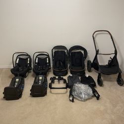 Nuna Lite RX Infant Car Seats, Bases And Double Stroller. Caviar Color