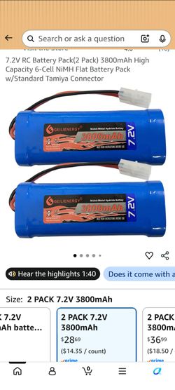 Geilienergy 7.2V 3800mAh NiMH RC Battery 2-Pack