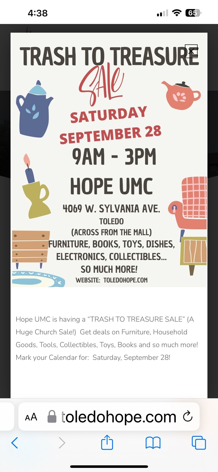 Rummage Sale Hope United Methodist Church, Sylvania Oh
