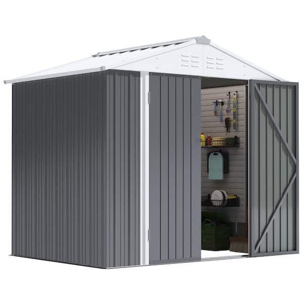 8 ft. W x 6 ft. D Outdoor Storage Metal Shed Utility Patio Shed for Garden and Backyard 48 sq. ft. in Gray