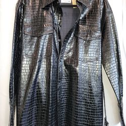 Black Croc Embossed Shirt Jacket By ZARA, Size M 
