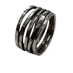 Retired James Avery .925 Stacked Hammered Ring Sz 8