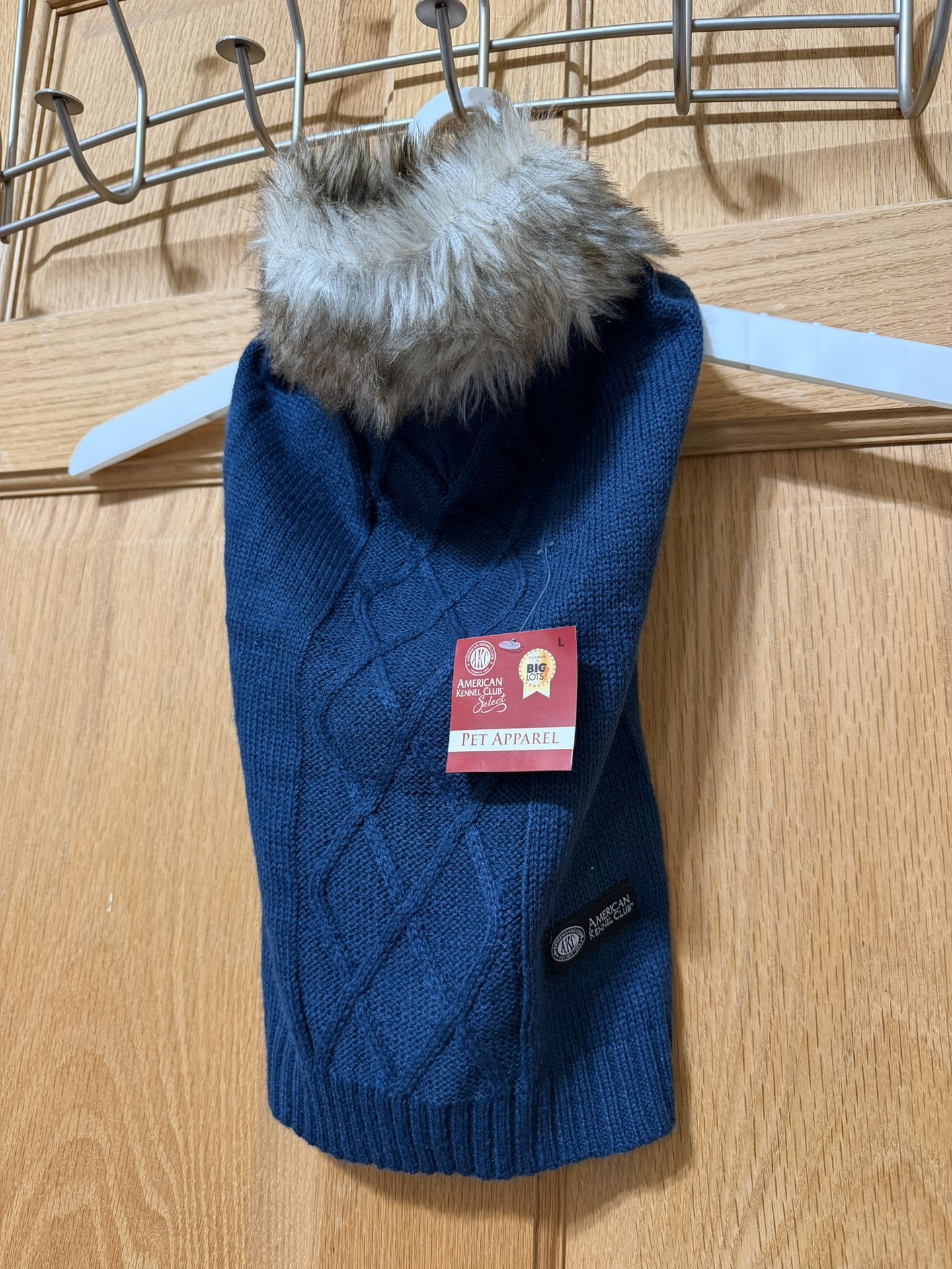 American Kennel Blue Fur-trimmed Pet Sweater - Size L