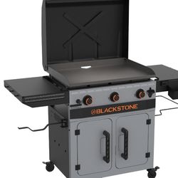 Blackstone Bronco 3-Burner 28" XL Omnivore Griddle with Dual Side Shelves and Cabinet