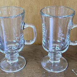 Set Of 2 Vintage Irish Coffee Glass Mug 5.88” Tall Clear Glass Footed Base 