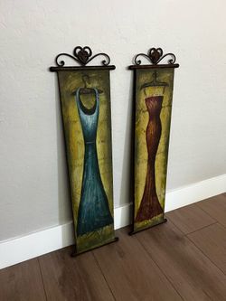 36x20 TWO Piece Hammered Metal Bronze Matching "Divine Silhouette" French Art