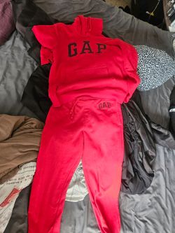 GAP Red 2pc Fleece Sweatsuit Set Hoodie & Pants Pockets Women’s S