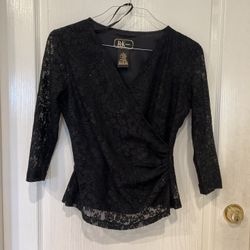 R&K Evening Black Lace Dressy Top – Size 8