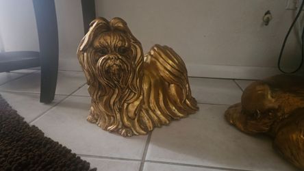 Gold Shih Tzu Dog Figurine Statue