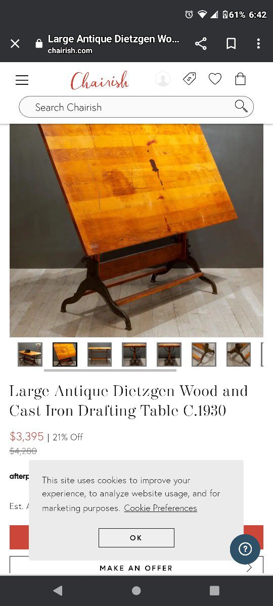 Vintage Dietzgen Wood Anderson Cast Iron Drafting Table 1930