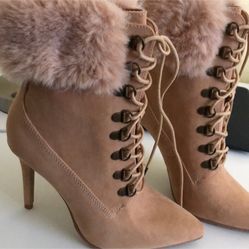 Faux Fur Tie-Front Stiletto Boots