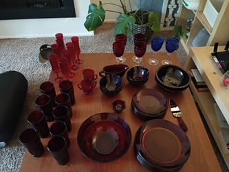 Ruby Red Pressed Glass Tableware & Drinkware Collection