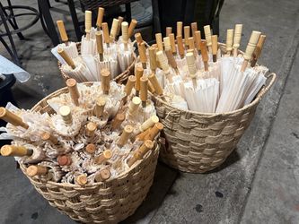 WhiteNylon/Paper Parasols with Bamboo Handles