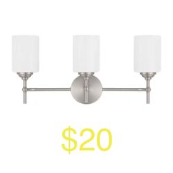 Home Decorators Collection 3-Light Brushed Nickel Modern Bathroom Vanity Light with Opal White Glass
