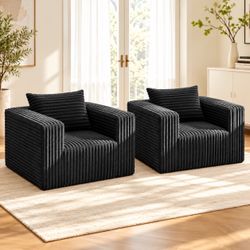 Set of 2 Black Corduroy Boneless Sofa Chairs with Pillows – No Assembly Required