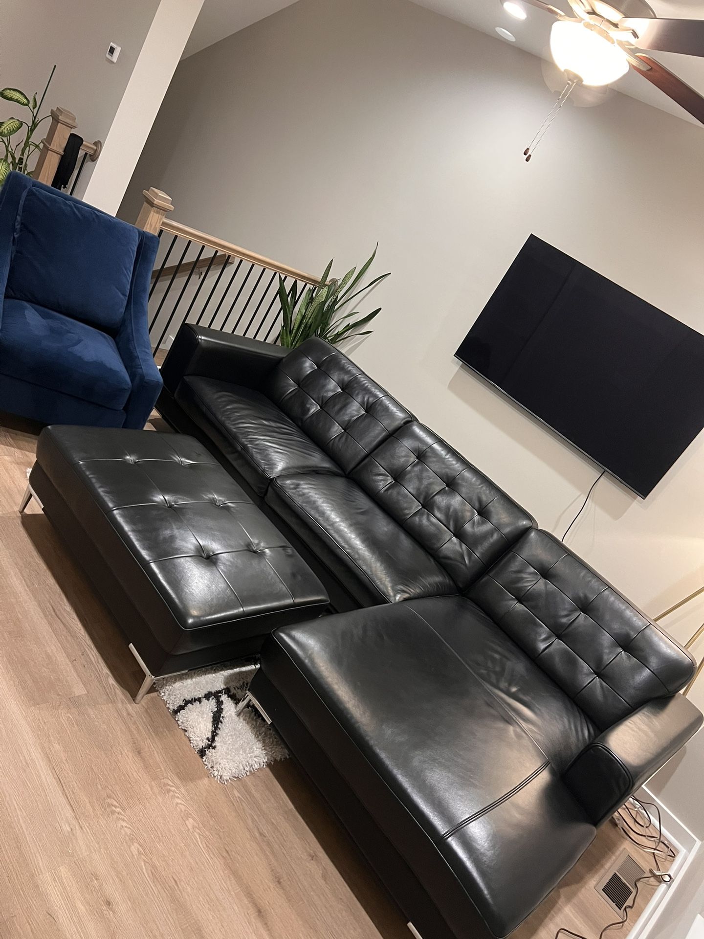 Black Leather Couch & Ottoman