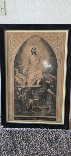 vintage religious lithograph or print depicting the Resurrection of Christ.