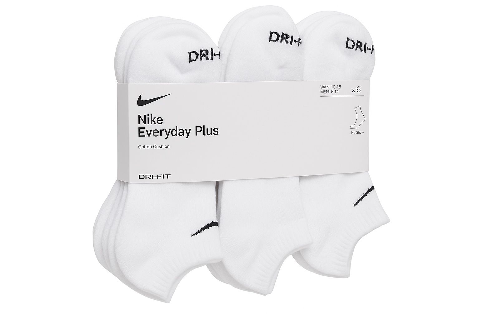 Nike Everyday Plus Dri-Fit No-Show Socks (6-Pack) – White