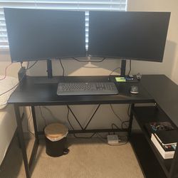 51 Inch L Shaped Study Gaming Desk with Storage Shelves