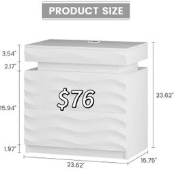 😀 1Pcs Night Stand with Drawer, 23.6" Extra Wide LED 2 Drawer Nightstand with Hidden Storage Human Sensor Light, Charging Bedside End Table with USB 