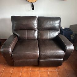 Genuine Leather Power Reclining Loveseat with Headrest, USB Port Black Couch