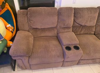 Large Brown Microfiber Reclining Sectional Sofa with Storage Consoles & Cup Holders
