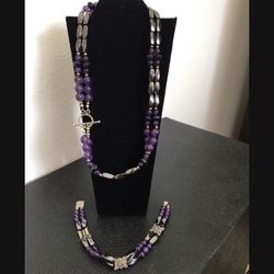 Amethyst And Magnetic Hematite Necklace Bracelet 