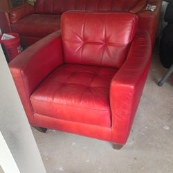 Matching Set Couch And Chair Red Leather