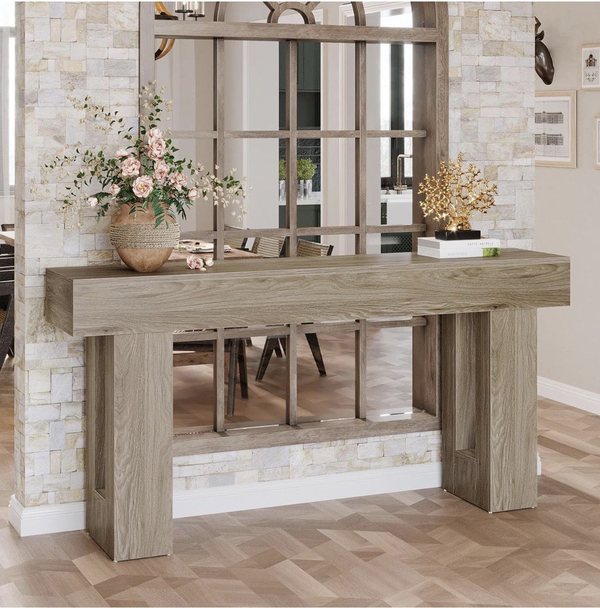 Wooden Sofa Table, 63-Inch Console Table For Entryway