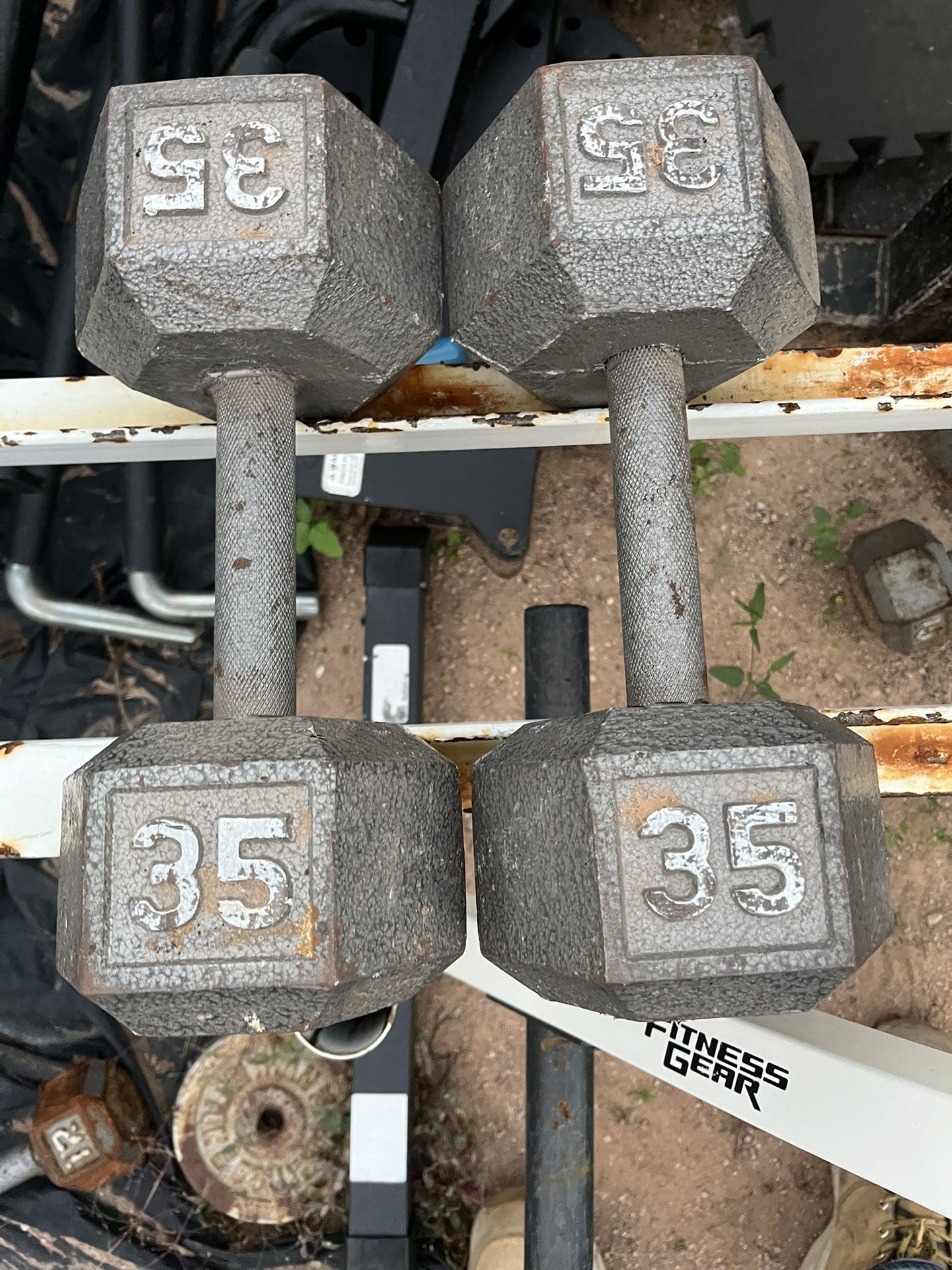 35lb Hex Iron Dumbbell Set Weights 