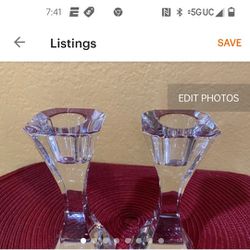 Villeroy Boch Set vase pillar Candle Holders, 6.5”crystal Candles and holders set vintage Art Deco modern Crystal glass
