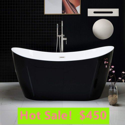 Freestanding White/black Acylic Soaking Bathtub with Drain and Overflow Clearance Sale