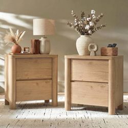 Nightstands Set of 2, 26" Night Stand with 2 Drawers, Large Bedside Table with T