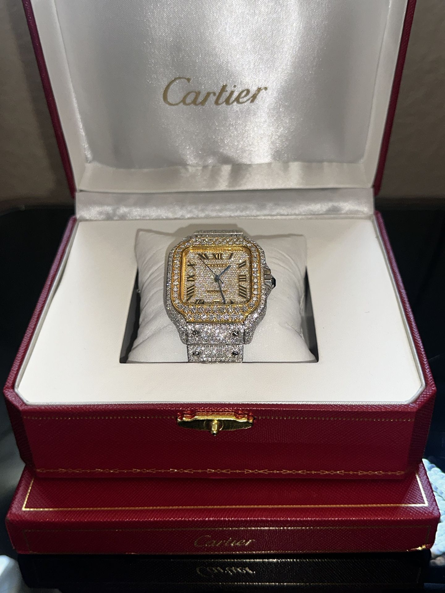 💎Iced Out VVS Moissanite watch- Bust Down Cartier Passes The Diamond Tester🔥