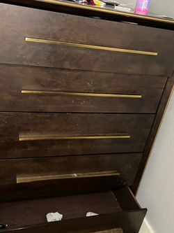 Dark Wood Dresser with Gold Bar Handles