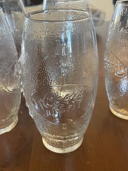5 COORS LIGHT,  CLEAR GLASS FOOTBALL SHAPED TEXTURED & EMBOSSED BEER GLASS