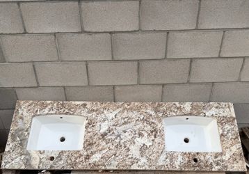 Bathroom double sink granite countertops with cabinets