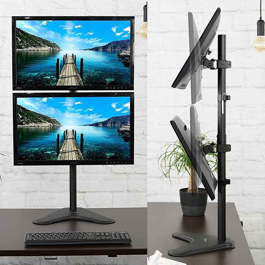Brand New $20 VIVO (V002L) Dual Monitor Desk Stand Mount, Holds in Vertical Position (2 Screens up to 30”)