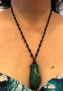 Dark green color jade carved pendant necklace