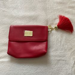 Milani Red Leather Clutch cosmetic bag with Gold Accents