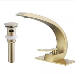 AIMADI Single Handle Single Hole Bathroom Faucet with Pop-Up Drain Modern Brass Bathroom Basin Taps in Brushed Gold