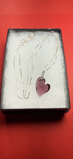Swarovski Amethyst Heart Italian Serling Silver 18” Handmade Necklace Valentines Day Present
