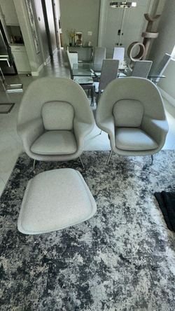 Pair of Knoll Womb Chairs and Ottoman