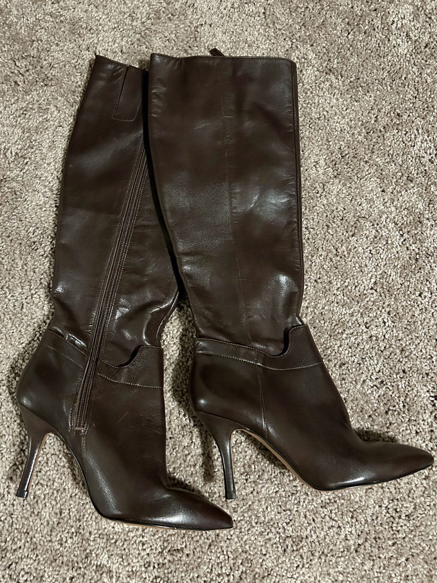 Nine West Knee High Brown Leather Boots, Womens Size 7.5