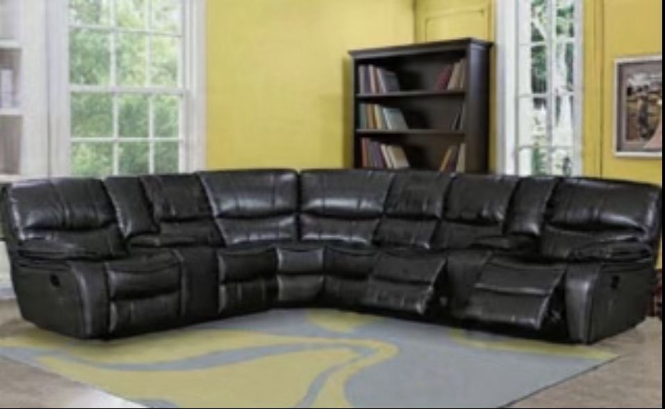 Winter Clearance Sale. Madrid Gray Leather Reclining Sectional Only $1399. Easy Finance Option. Same Day Delivery.