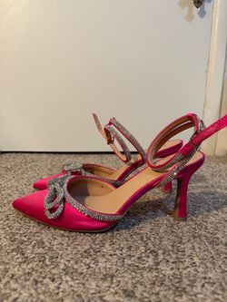 Hot Pink Rhinestone Bow Heels, Size 8.5