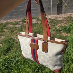 Coach red and tan signature tote bag #preppy #totebag