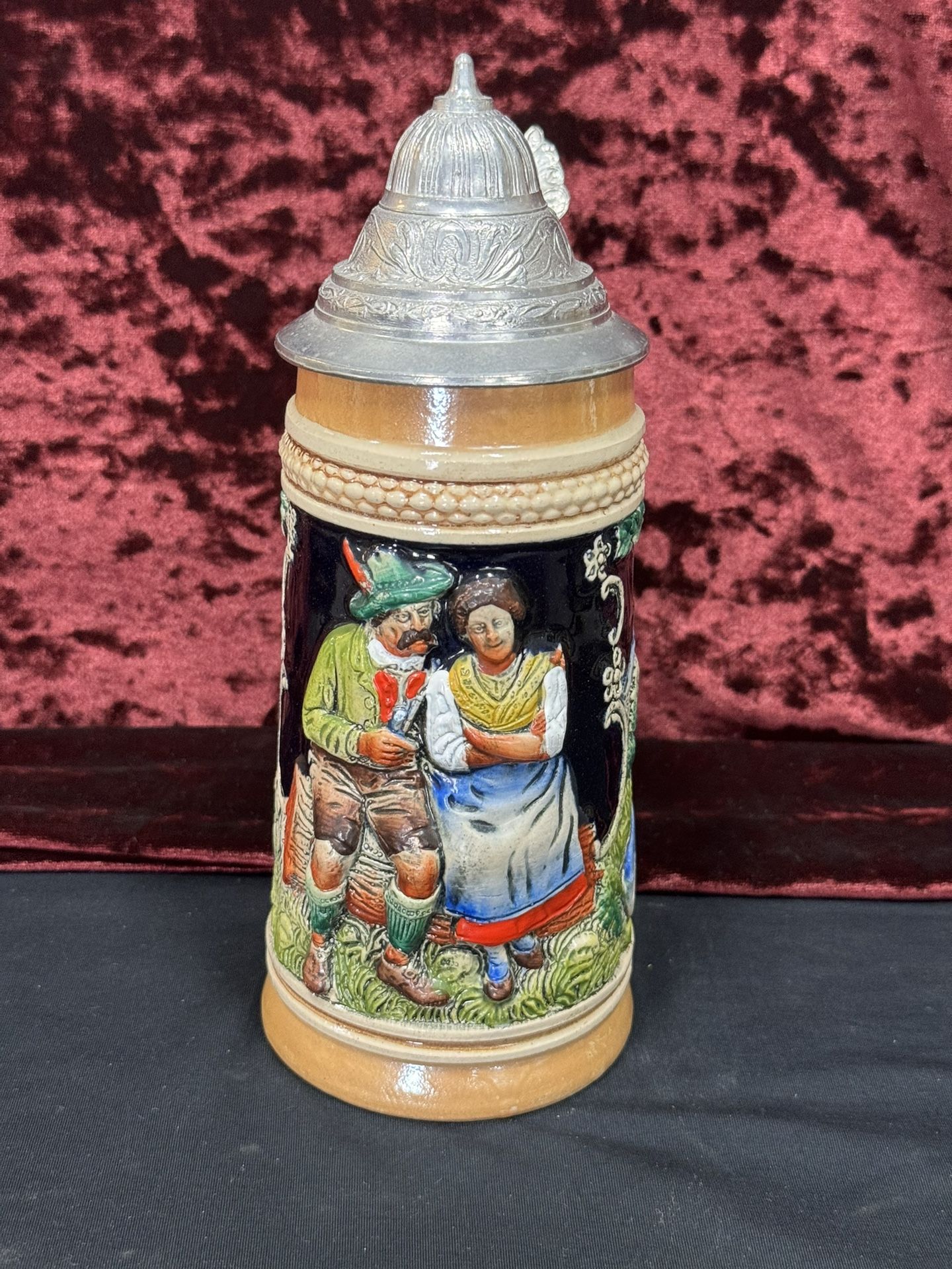 German Beer Stein Stoneware with Pewter Lid