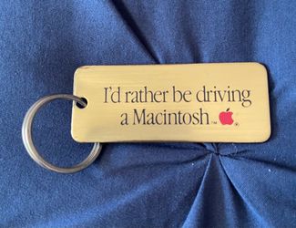 Vintage McIntosh Apple Computer Keychain, “I’d rather be driving a Macintosh” & Bumper Sticker